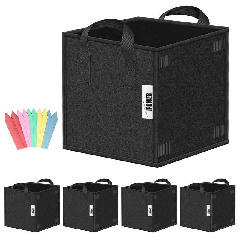 iPower GLGROWBAGCUBIC3X5 5 Pack 3 Gallon Square Grow Bags Thick Fabric Planting Pots with Handles for Indoor and Outdoor Garden, Black - Image 1