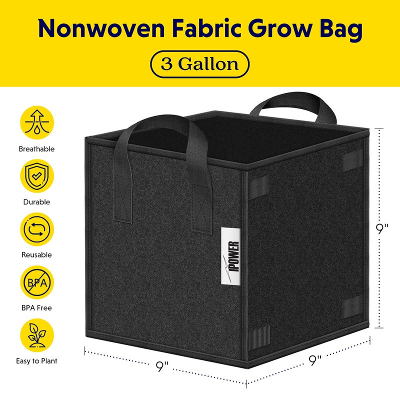 iPower GLGROWBAGCUBIC3X5 5 Pack 3 Gallon Square Grow Bags Thick Fabric Planting Pots with Handles for Indoor and Outdoor Garden, Black - Image 2