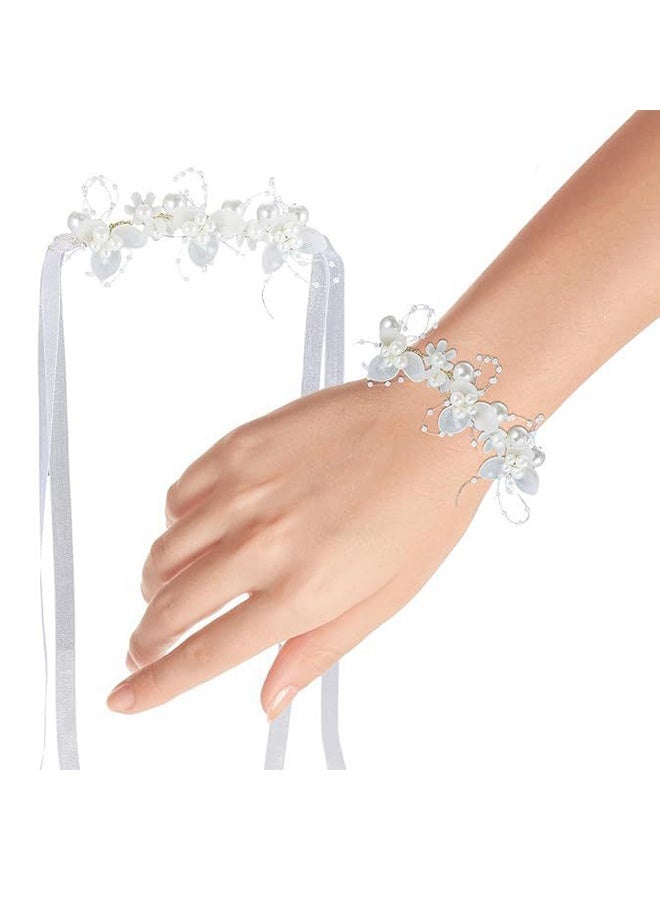 Headband Wedding Flower Girls, Wrist Flower, Princess Headpiece for Bridal Pearl Crystal Beads Fairy Gold Vine Hair Accessories (2 Pack) - Image 3