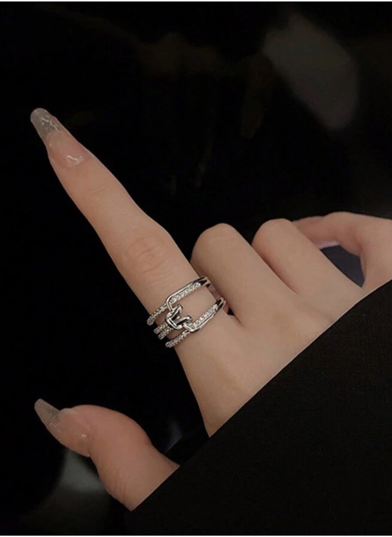 sixtyfour Elegant Stainless Steel Silver Plated Cubic Zirconia Ring For Women One Size  - Image 1