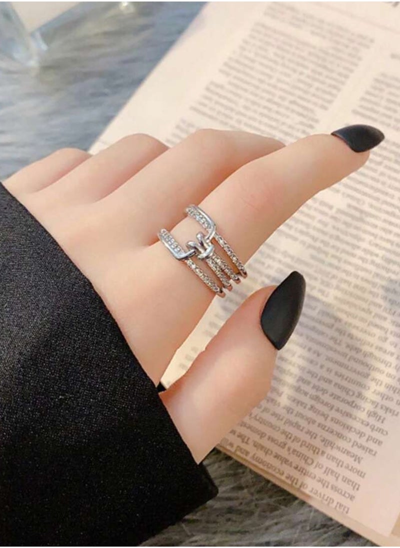 sixtyfour Elegant Stainless Steel Silver Plated Cubic Zirconia Ring For Women One Size  - Image 2