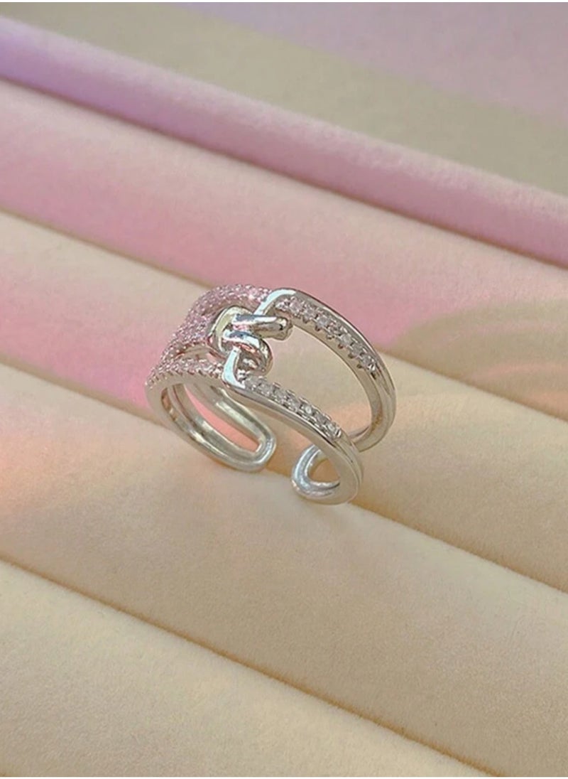 sixtyfour Elegant Stainless Steel Silver Plated Cubic Zirconia Ring For Women One Size  - Image 3
