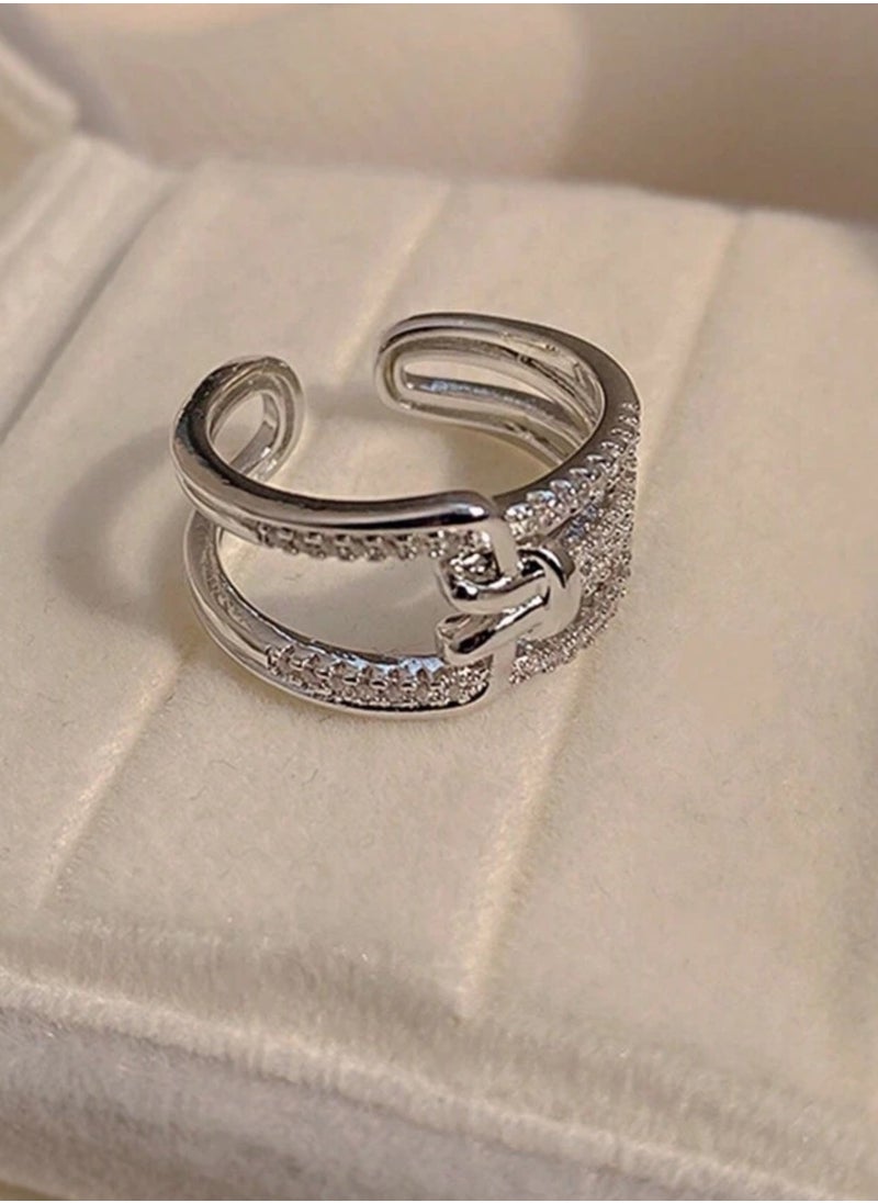sixtyfour Elegant Stainless Steel Silver Plated Cubic Zirconia Ring For Women One Size  - Image 4