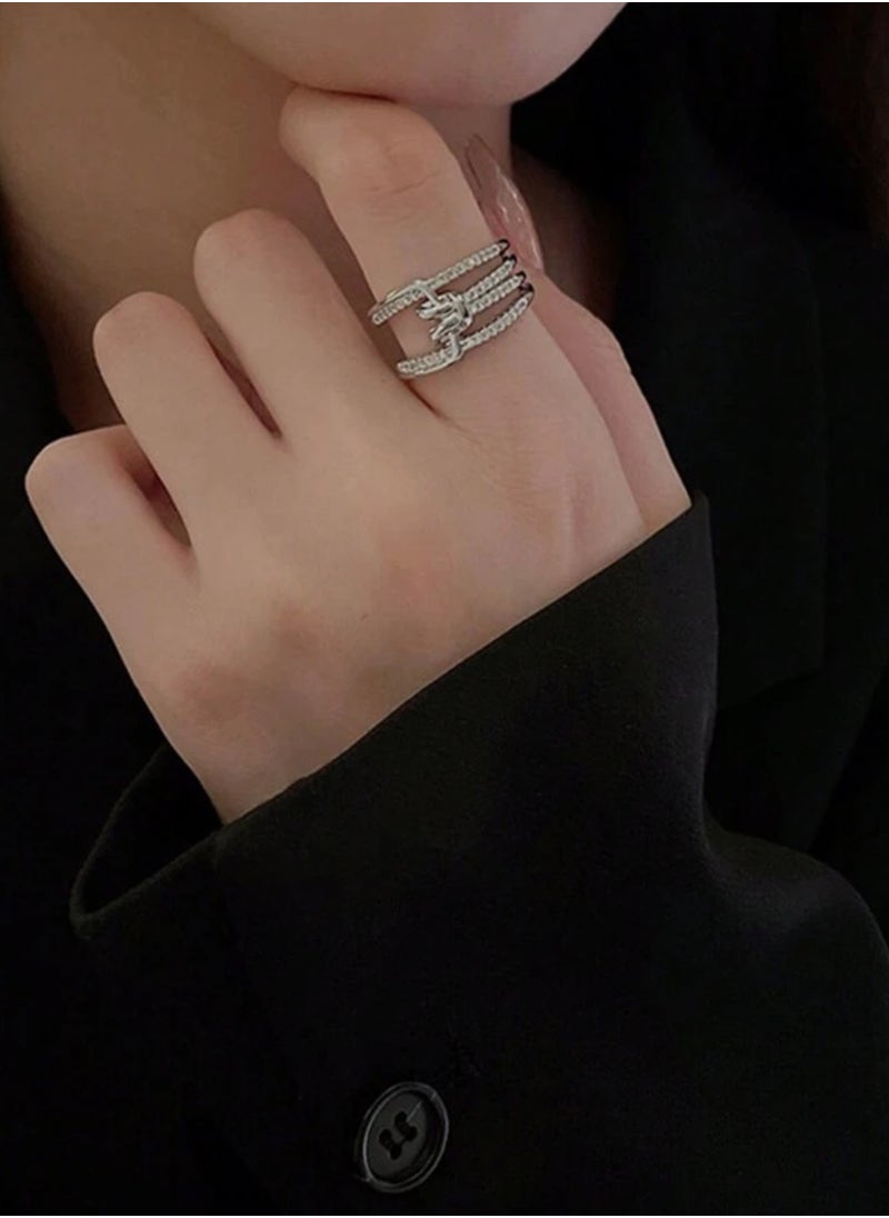 sixtyfour Elegant Stainless Steel Silver Plated Cubic Zirconia Ring For Women One Size  - Image 5