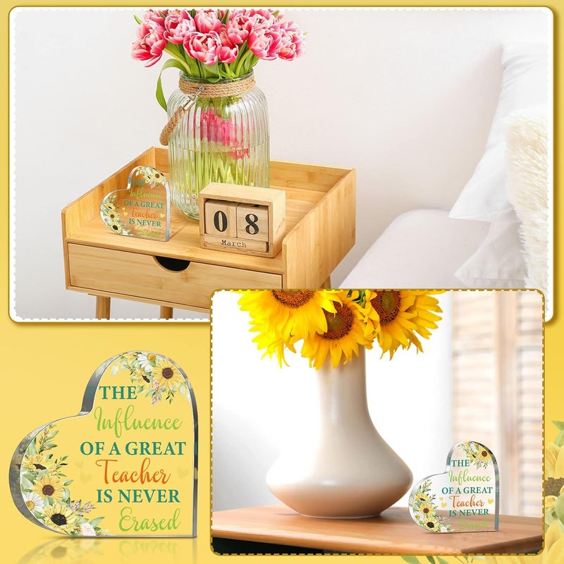 Perthlin Best Teacher Appreciation Gifts for Women Thank You Teacher Gifts from Student Graduation End of Year Acrylic Present for Office Desk Paperweight Keepsake Decor(Heart Sunflower) - Image 5