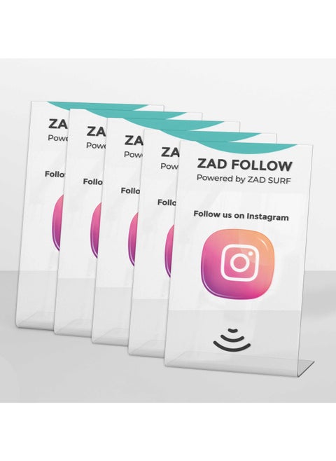Pack of 5 Zad  Follow Instagram  NFC Stand  from (Zad Surf) allowing  you boosting Followers - iOS and Android