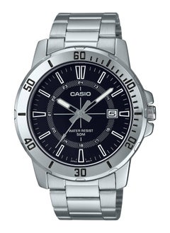 CASIO ساعة كوارتز أنالوج للرجال من الفولاذ المقاوم للصدأ بمينا سوداء MTP-VD01D-1CVUDF  - Image 1
