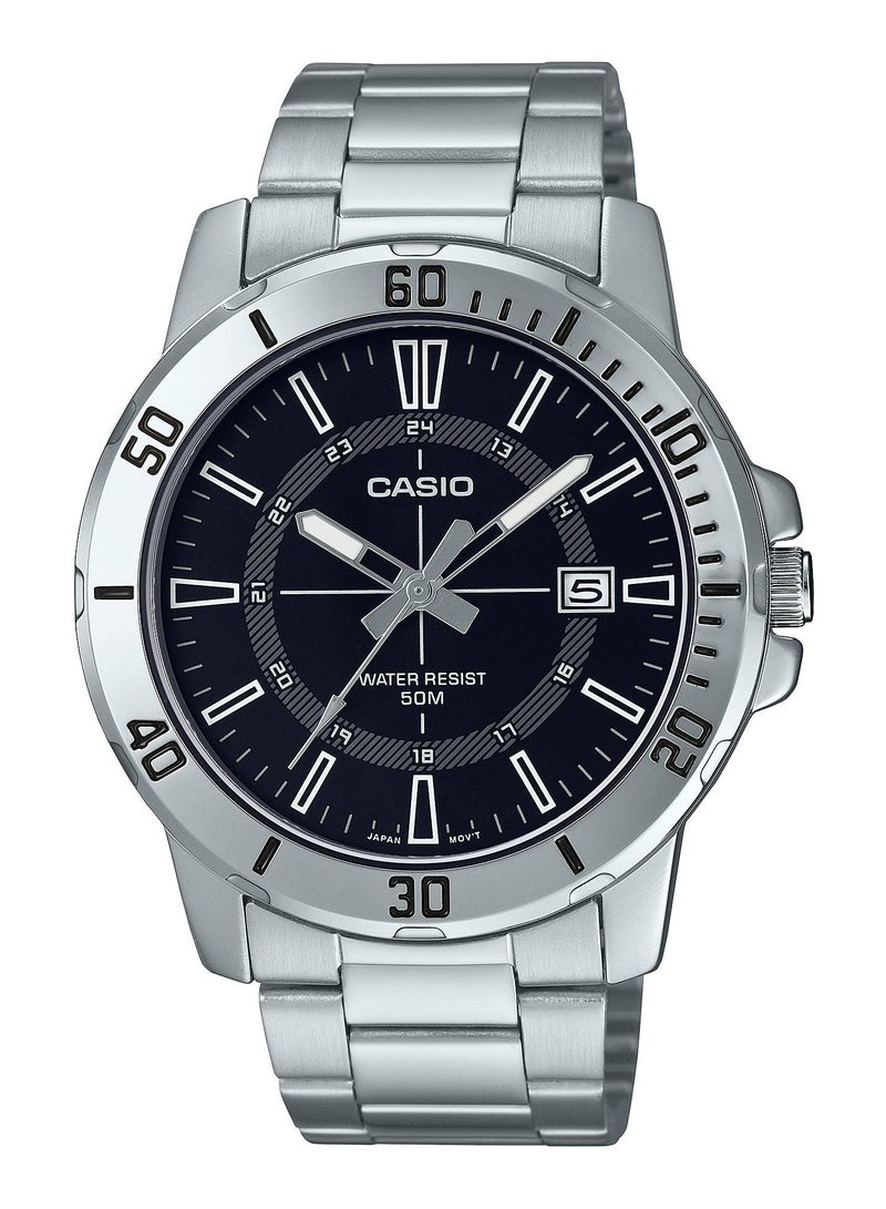 CASIO ساعة كوارتز أنالوج للرجال من الفولاذ المقاوم للصدأ بمينا سوداء MTP-VD01D-1CVUDF - Image 1
