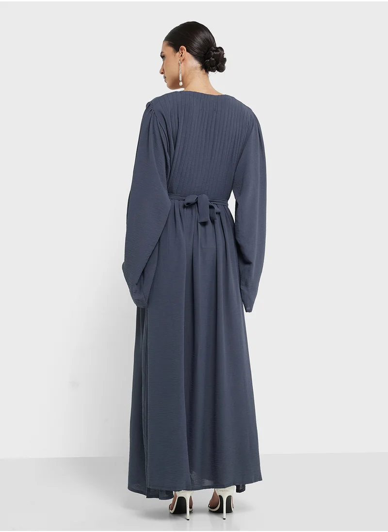 هيا كلوزيت Flared sleeve belted Abaya with Sheila