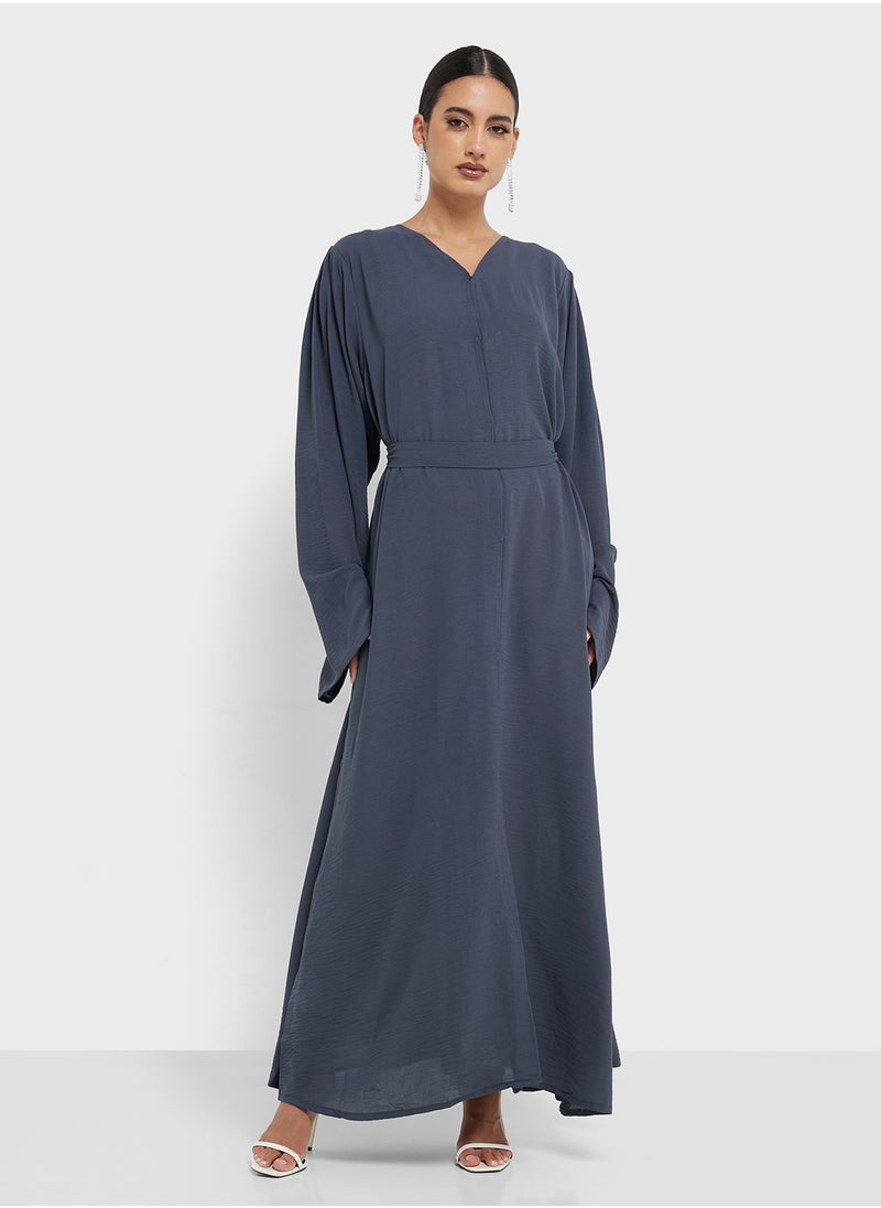 hayas closet Flared Sleeve Belted Abaya  - Image 5