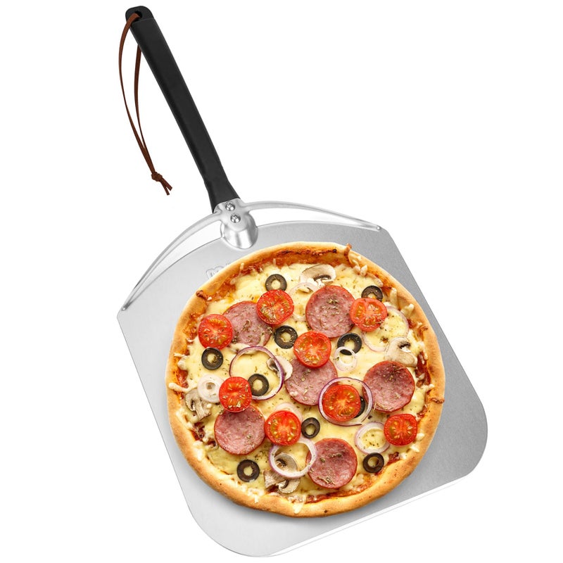 Mimiuo Aluminum Turning Pizza Peel for Oven and Grill, 12 x 14 Inch Pizza Spatula Turning Shovel for Baking Bread and Pie, Pizza Oven Accessories and Pizza Tools - Image 1