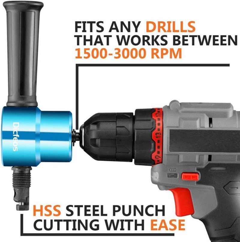 Dicfeos Double Head Metal Sheet Nibbler Cutter with Circle Cutting Accessories, Drill Attachment with Wrench and Parts, Maximum 14 Gauge Steel - Image 3