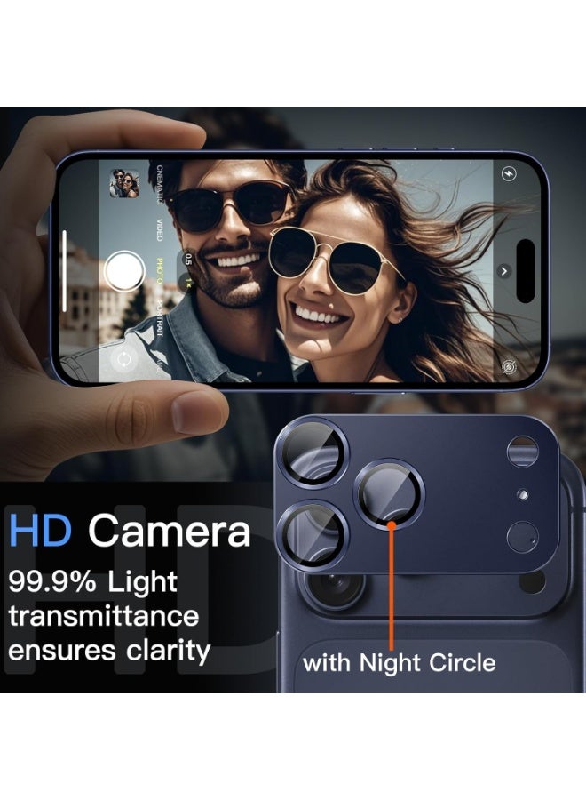 BAIKO Camera Lens Protector for iPhone 17 Pro 6.3-Inch, Full Coverage 9H Tempered Glass Ring Cover, Matte Metal Plate, Case Friendly, 1-Pack (Deep Blue) - Image 3