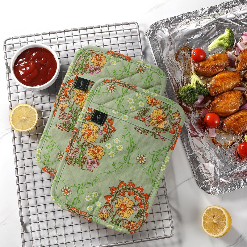 BONTHEE Pot Holders for Kitchen Heat Resistant Hot Pads for Countertops Oven Pot Holders Cotton Potholders for Kitchen Cooking Baking - 2PCS - Image 4