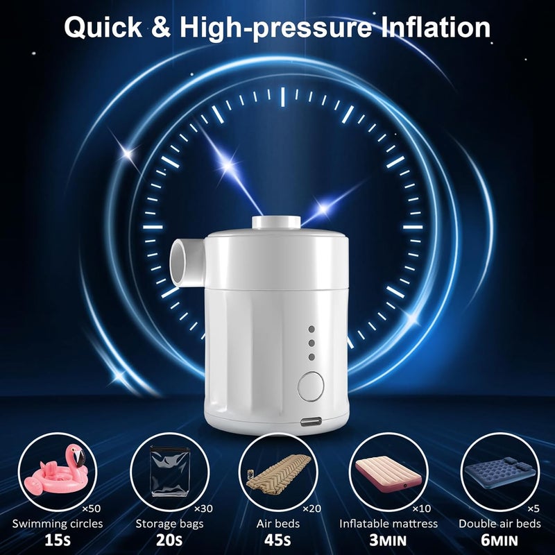 Mojimdo Portable Electric Air Pump for Inflatables, Rechargeable Battery Air Pump for Airbed, 2-in-1 Portable Mini Vacuum Pump with 4 Air Nozzles and Storage Bag for Air Mattress, Pool - Image 4