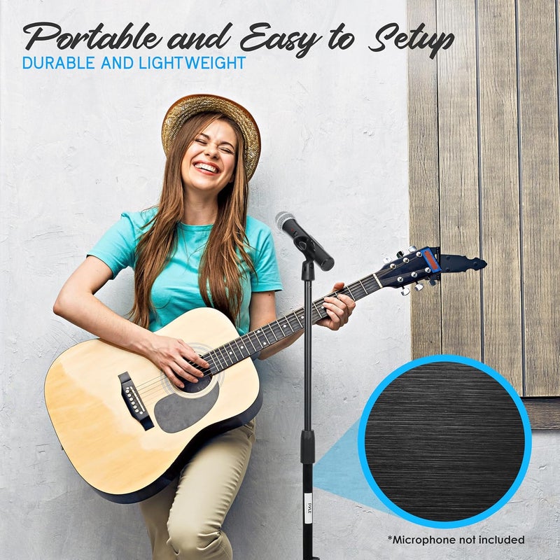 Pyle حامل ميكروفون عالمي - متوافق مع الميكروفون المحمول، قاعدة ثقيلة مدمجة، تصميم خفيف ومضغوط، ارتفاع قابل للتعديل من 2.8 إلى 5 أقدام، مشبك بزاوية قابلة للتدوير، للاستخدام في المنزل/الاستوديو (زوج) - Image 5