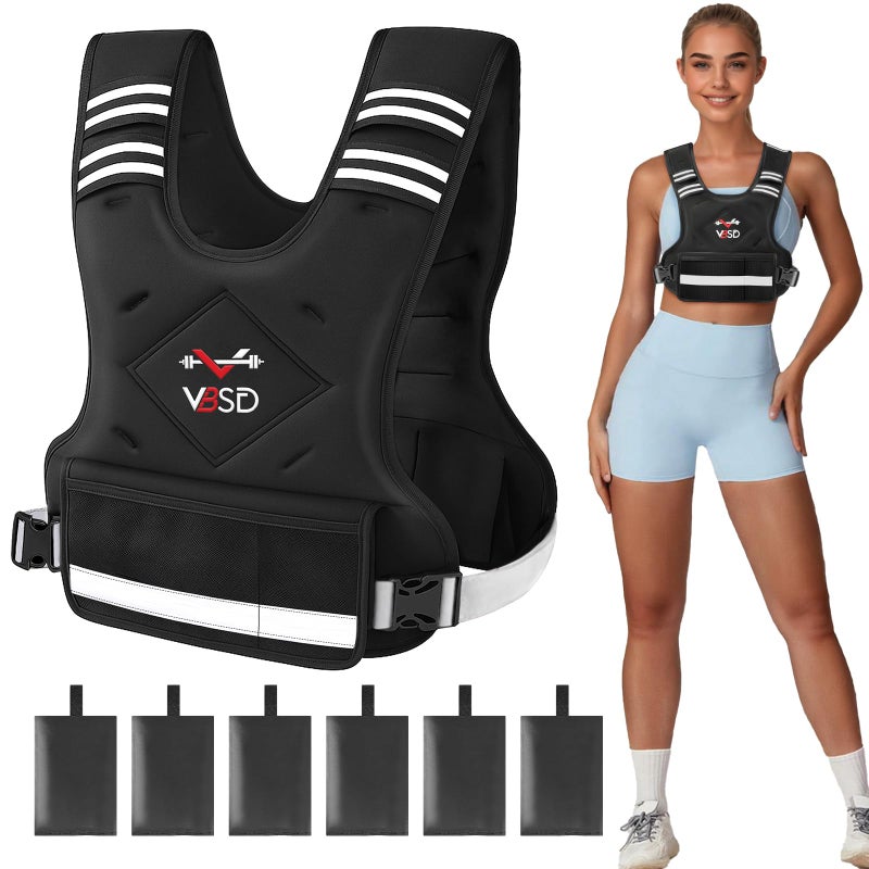 VBSD Adjustable Weighted Vest for Women Men 4-10lb Vest with 6 Ironsand Weights Body Weight Vest with Reflective Strip for Running Walking Strength Training Workouts - Image 1