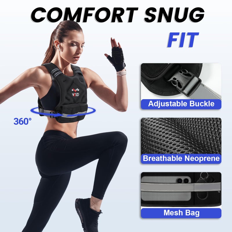 VBSD Adjustable Weighted Vest for Women Men 4-10lb Vest with 6 Ironsand Weights Body Weight Vest with Reflective Strip for Running Walking Strength Training Workouts - Image 2