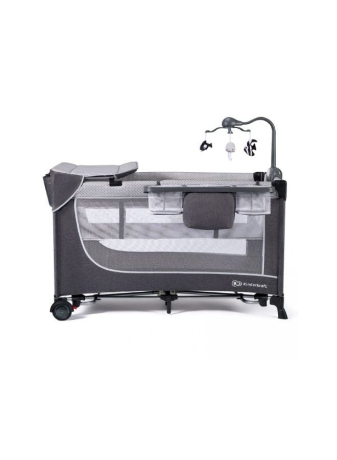 Kinderkraft Leody Travel Cot with Accessories – 2-Level Foldable Baby Bed with Changing Table, Toy Bar, and Storage Organizer – Grey - Image 5