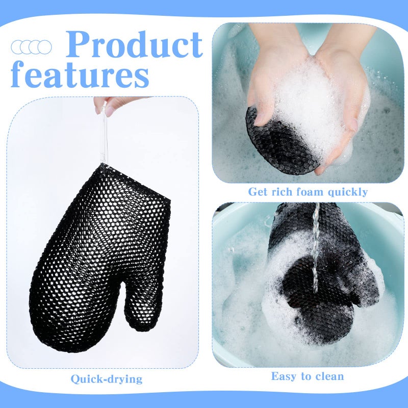 Vesici 2 Pcs Honeycomb Exfoliating Glove Set Exfoliating Bath Mitt Honeycomb Face and Body Scrubber Shower Mitt Sponges for Cleaning Body Shower Face Skin Beauty Spa(Black) - Image 4