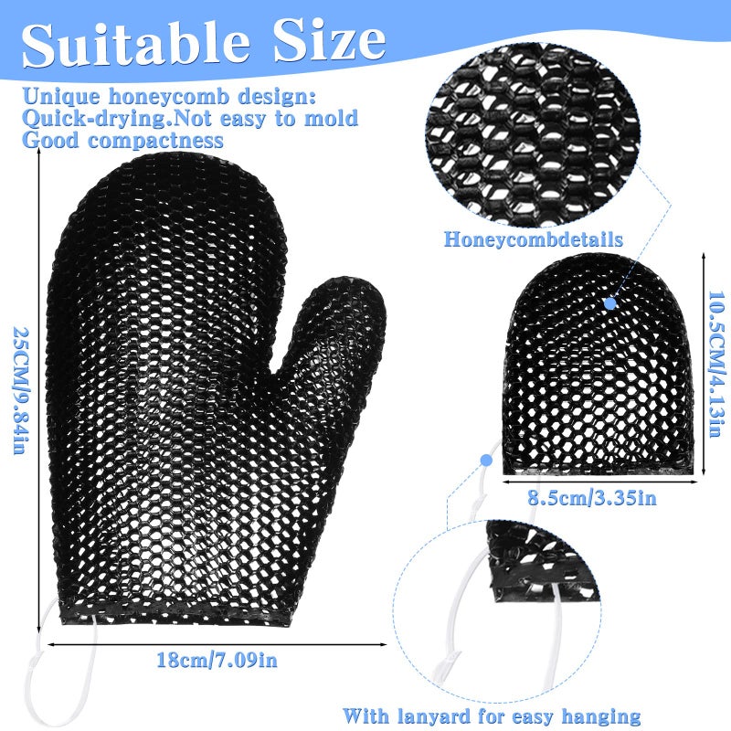 Vesici 2 Pcs Honeycomb Exfoliating Glove Set Exfoliating Bath Mitt Honeycomb Face and Body Scrubber Shower Mitt Sponges for Cleaning Body Shower Face Skin Beauty Spa(Black) - Image 2
