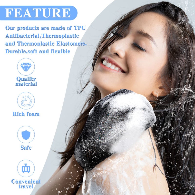 Vesici 2 Pcs Honeycomb Exfoliating Glove Set Exfoliating Bath Mitt Honeycomb Face and Body Scrubber Shower Mitt Sponges for Cleaning Body Shower Face Skin Beauty Spa(Black) - Image 3