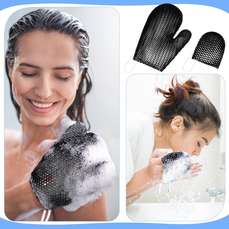 Vesici 2 Pcs Honeycomb Exfoliating Glove Set Exfoliating Bath Mitt Honeycomb Face and Body Scrubber Shower Mitt Sponges for Cleaning Body Shower Face Skin Beauty Spa(Black) - Image 5