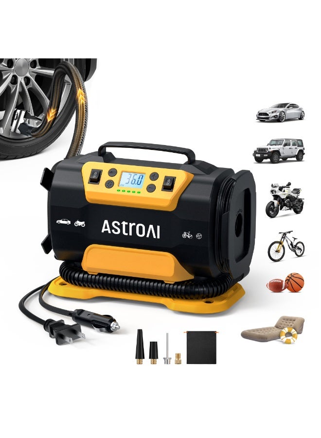 AstroAI Tyre Inflator Air Compressor 150PSI, Power Supply 12V DC / 230V AC, Tyre Pump with Dual Metal Motors & LED Light, Car Accessories for Car, Bicycle and Air Mattresses for Gifts - Image 1