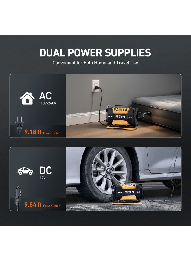 AstroAI Tyre Inflator Air Compressor 150PSI, Power Supply 12V DC / 230V AC, Tyre Pump with Dual Metal Motors & LED Light, Car Accessories for Car, Bicycle and Air Mattresses for Gifts - Image 4