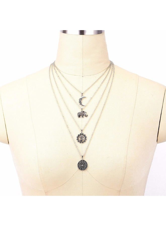 Doubnine Long Multilayer Statement Necklace 4 Layer Hippie Boho Circle Drops Multistrand Bohemian Necklace Layered for Women - Image 4