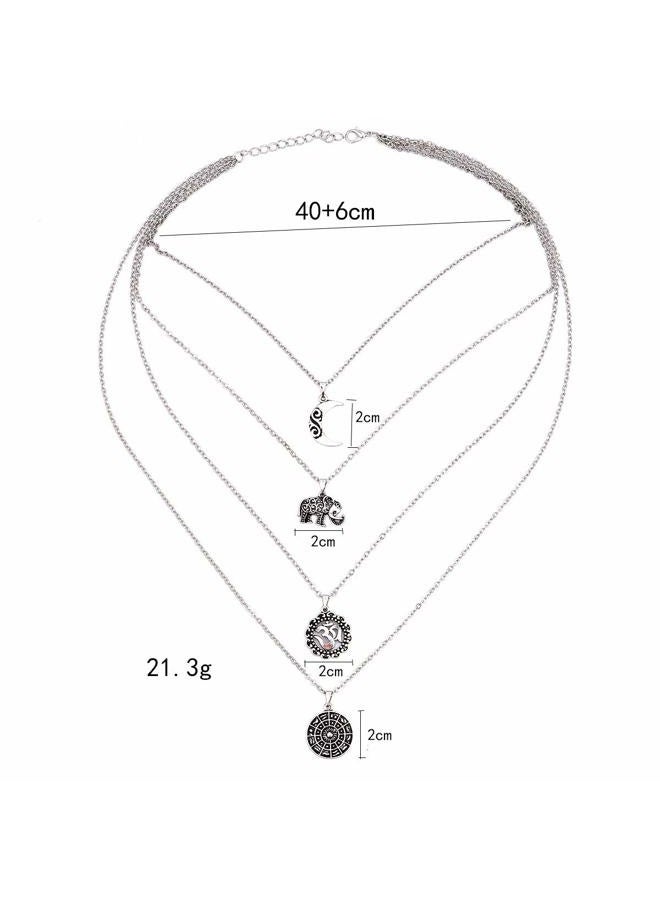 Doubnine Long Multilayer Statement Necklace 4 Layer Hippie Boho Circle Drops Multistrand Bohemian Necklace Layered for Women - Image 2