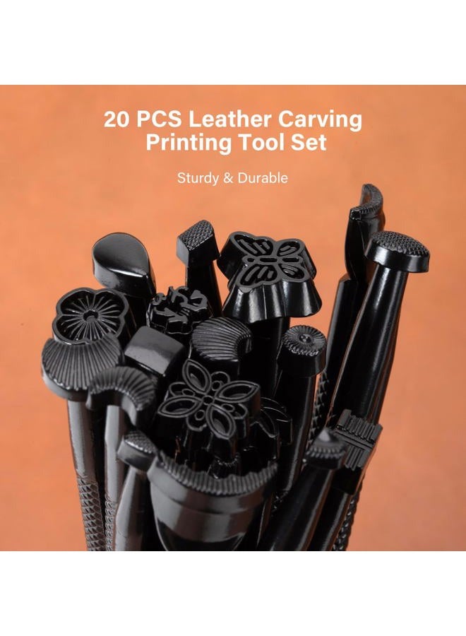 WUTA Leather Stamping Tools, Black Stamp Punch Set 20Pcs Patterns Stamp Punch Set for Leather Working Leather Craft Stamp Handmade Art Tools - Image 2