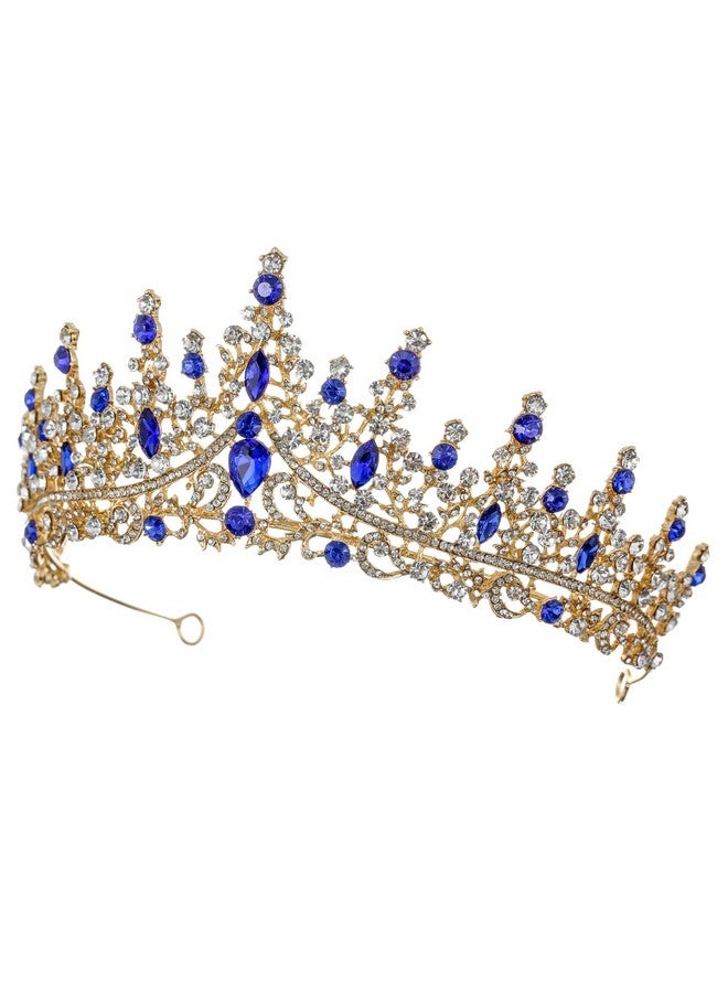 SAMKY Gold Bridal Wedding Tiara Blue Rhinestone Crown Crystal Headpiece Bride'S Hair Accessories - Image 2