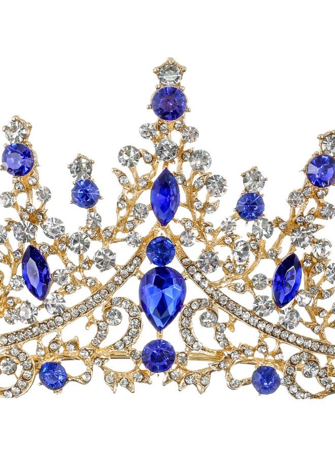 SAMKY Gold Bridal Wedding Tiara Blue Rhinestone Crown Crystal Headpiece Bride'S Hair Accessories - Image 3