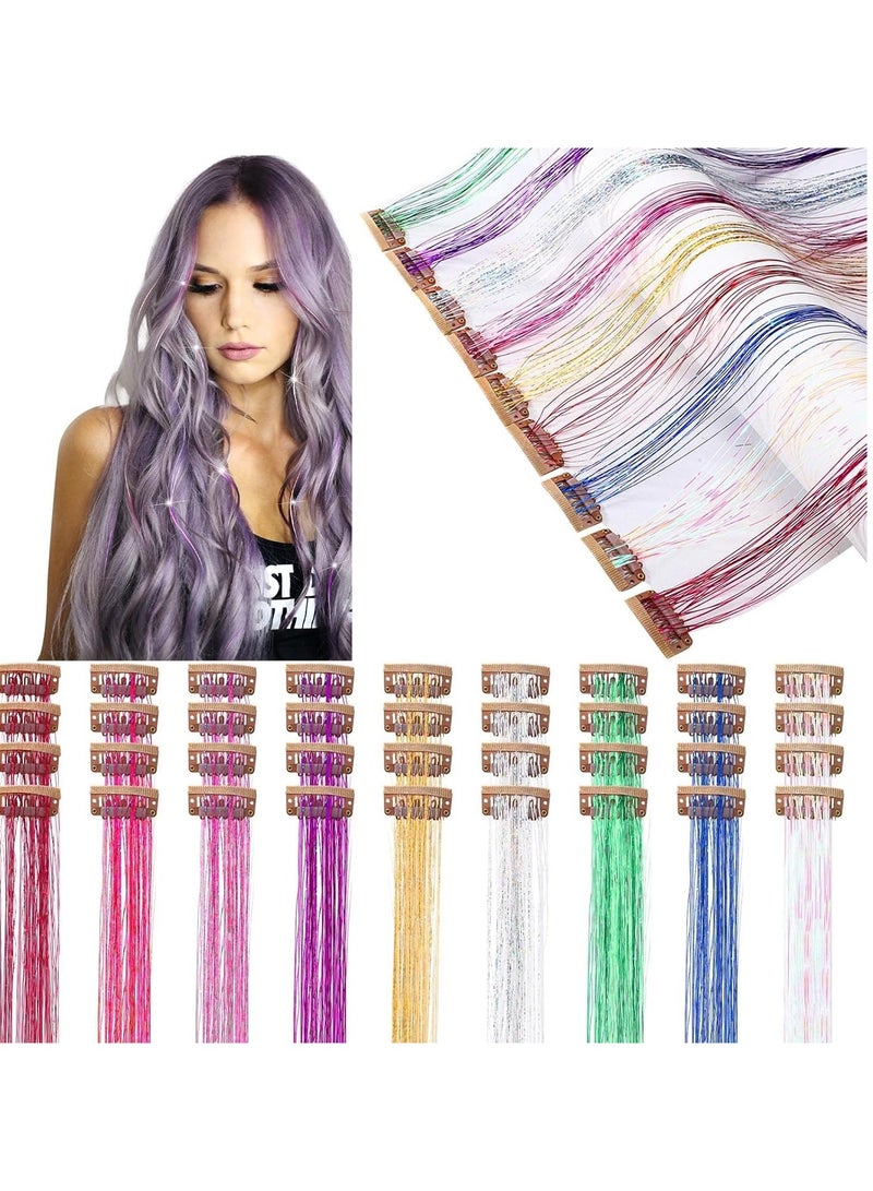 KASTWAVE 36 Pcs 19.7 Inch Clip-in Hair Tinsel Kit - Glitter Hair Tinsel Extensions with Clips, 9 Colors Heat Resistant - Colorful Hair Accessories for Women, Girls, and Kids' Parties - Image 1