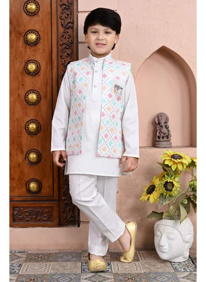 BT DEZINES Boys Multicolor Cotton Blend Kurta Pajama Set