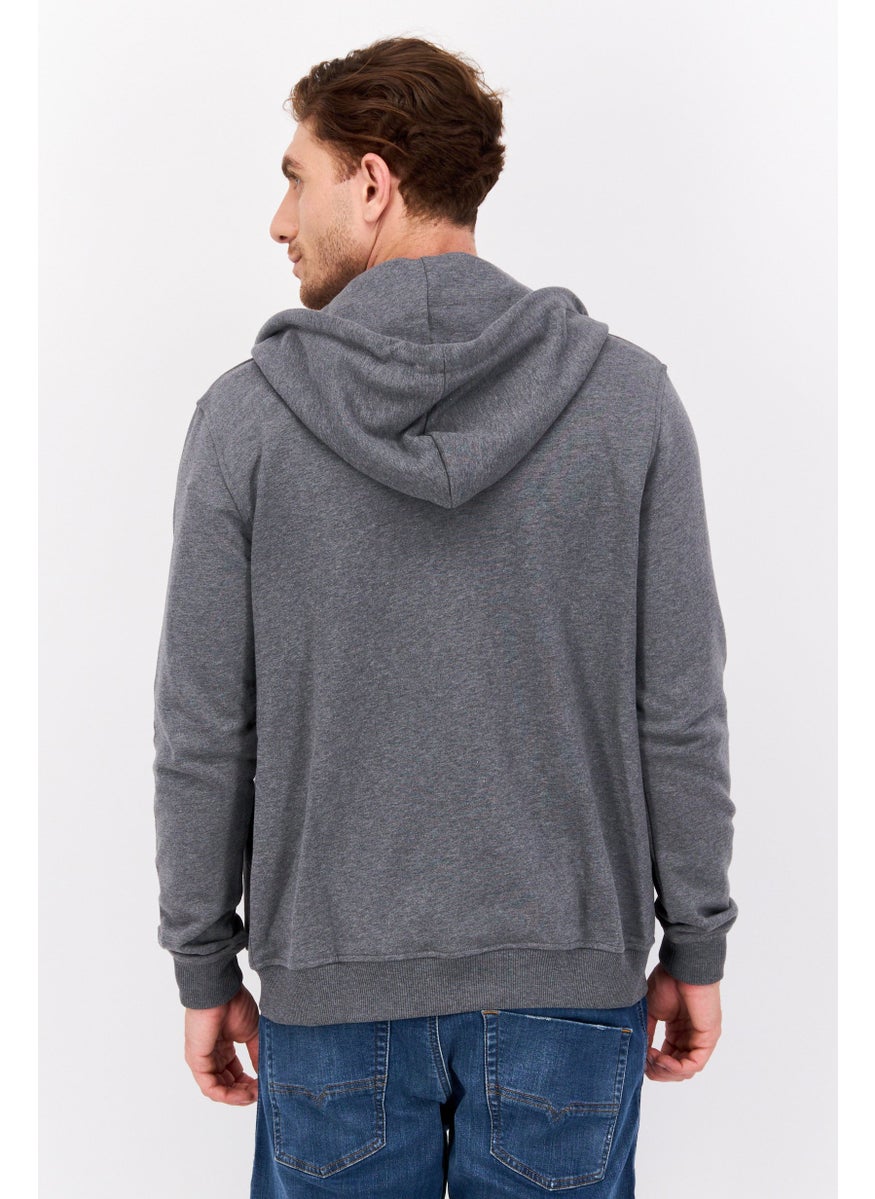 frankie morello - Men Hood With Drawstring Long Sleeve Brand Logo Sweatshirts, Grey - Image 1