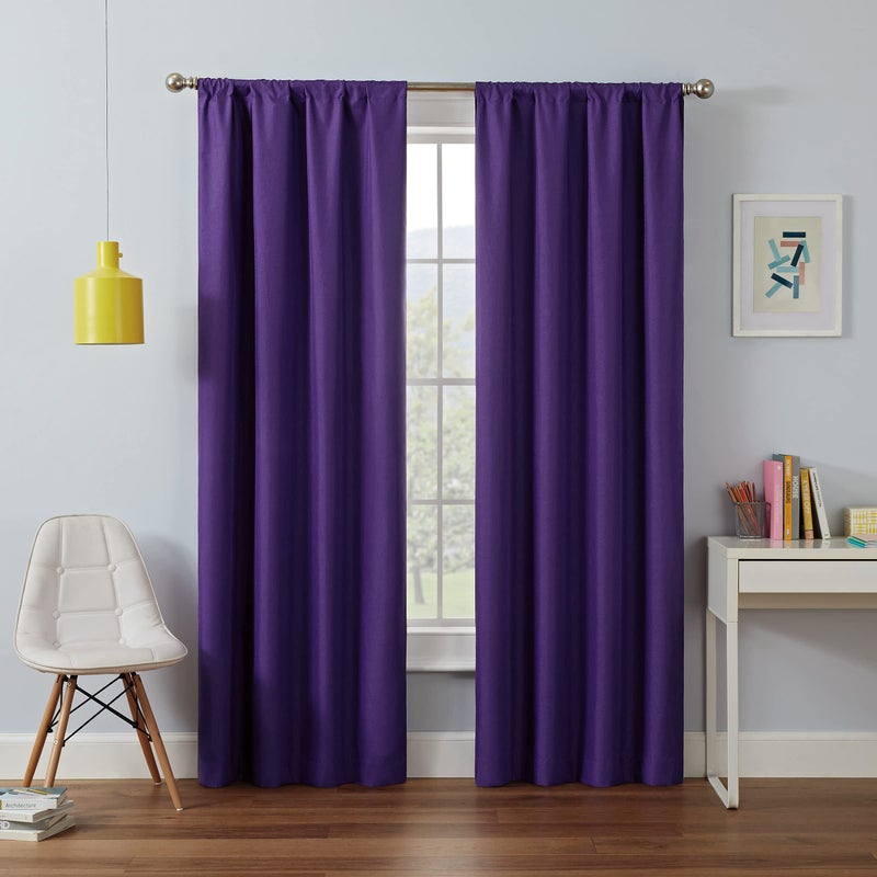 Eclipse Kendall Solid Blackout Window Curtains for Bedroom, 42" x 84", Purple, 1 Panel - Image 2