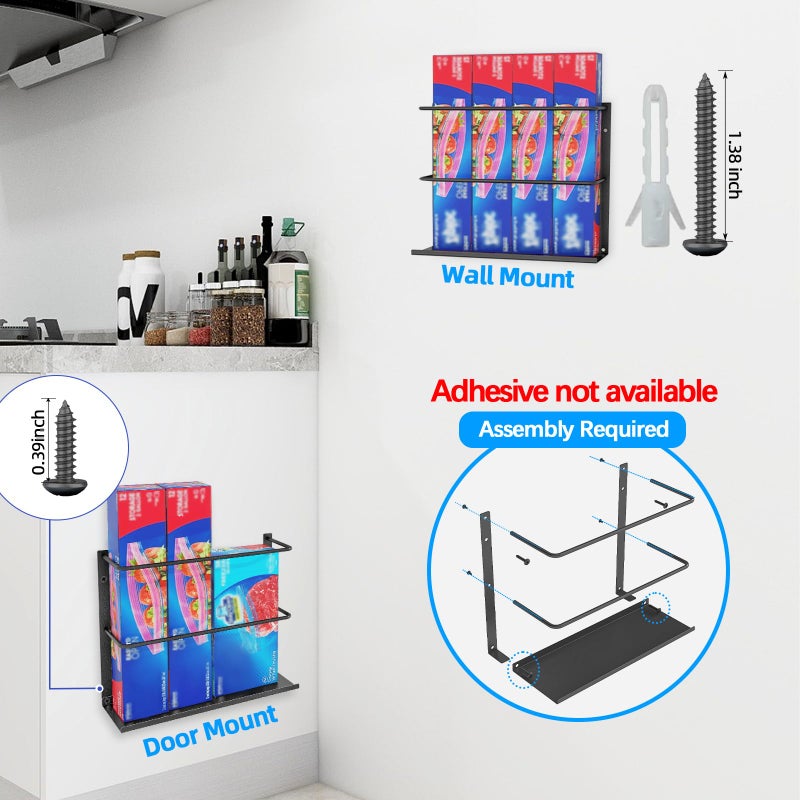 Gypie Kitchen Wrap Organizer Door Mount, Aluminum Foil Holder Cabinet Door Organizer Cabinet Storage Basket for Kitchen Wrap/Food Bag Storage, Black - Image 2