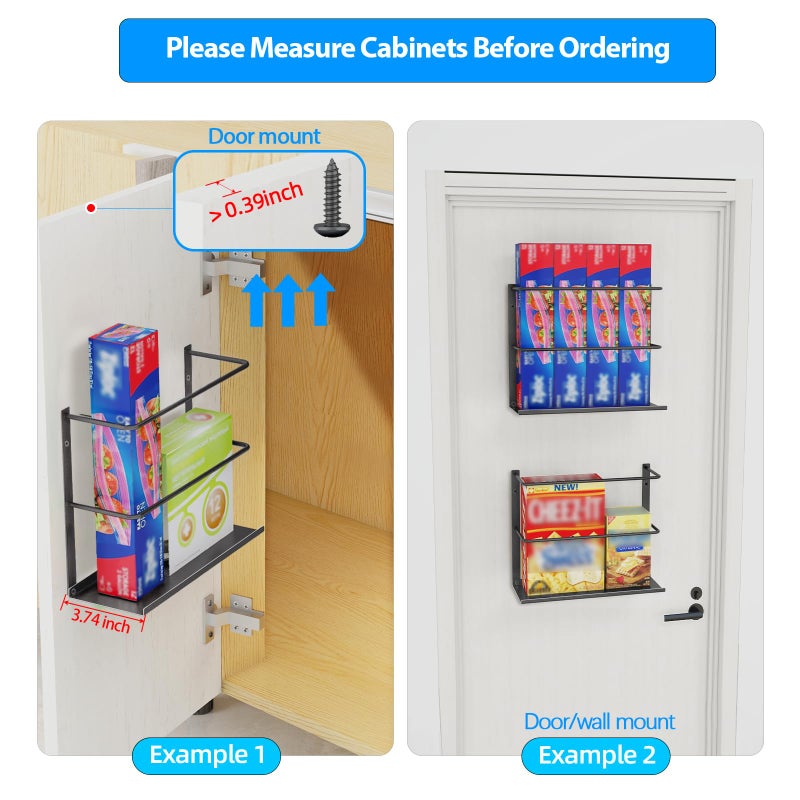 Gypie Kitchen Wrap Organizer Door Mount, Aluminum Foil Holder Cabinet Door Organizer Cabinet Storage Basket for Kitchen Wrap/Food Bag Storage, Black - Image 4