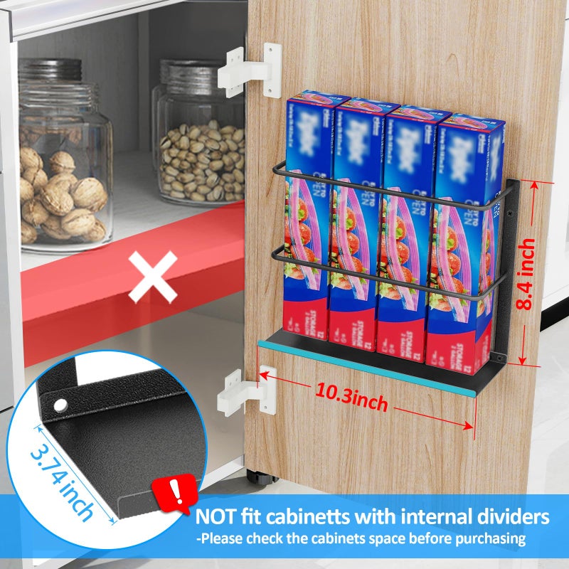Gypie Kitchen Wrap Organizer Door Mount, Aluminum Foil Holder Cabinet Door Organizer Cabinet Storage Basket for Kitchen Wrap/Food Bag Storage, Black - Image 3