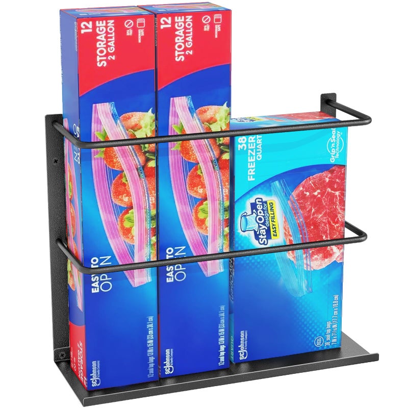 Gypie Kitchen Wrap Organizer Door Mount, Aluminum Foil Holder Cabinet Door Organizer Cabinet Storage Basket for Kitchen Wrap/Food Bag Storage, Black - Image 1