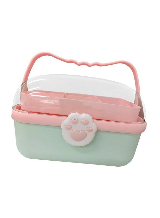 TRADY 2 Layer Hair Accessories Cosmetic Bag,Heart Cosmetic Containers Box, Trendy Makeup Box, Designs Functional Handle Portable Storage Solutions Compact Cosmetic Cases, Travel-Friendly (Pista) - Image 1