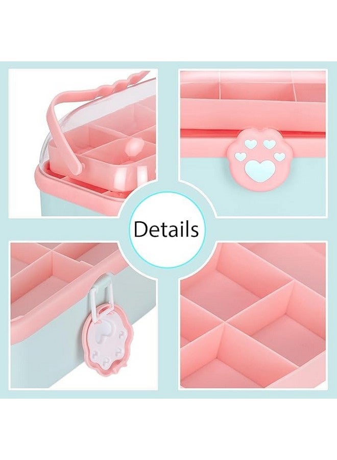 TRADY 2 Layer Hair Accessories Cosmetic Bag,Heart Cosmetic Containers Box, Trendy Makeup Box, Designs Functional Handle Portable Storage Solutions Compact Cosmetic Cases, Travel-Friendly (Pista) - Image 3