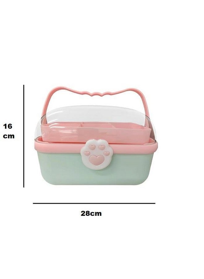 TRADY 2 Layer Hair Accessories Cosmetic Bag,Heart Cosmetic Containers Box, Trendy Makeup Box, Designs Functional Handle Portable Storage Solutions Compact Cosmetic Cases, Travel-Friendly (Pista) - Image 2