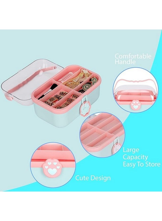 TRADY 2 Layer Hair Accessories Cosmetic Bag,Heart Cosmetic Containers Box, Trendy Makeup Box, Designs Functional Handle Portable Storage Solutions Compact Cosmetic Cases, Travel-Friendly (Pista) - Image 4