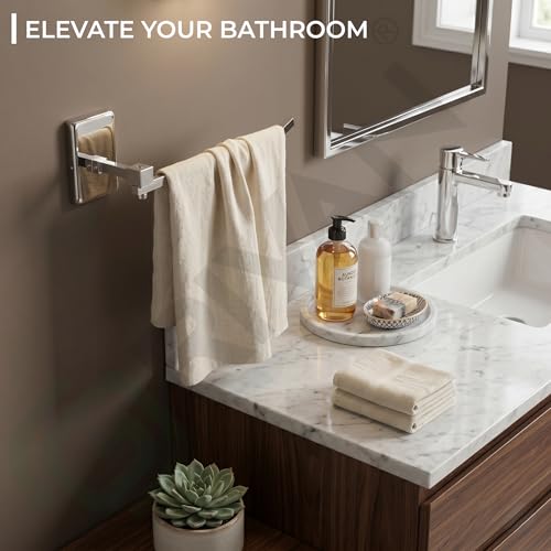GRIVAN Square Shape Stainless Steel Napkin Towel Ring Napkin Holder Bathroom Towel Hanger Rod Hook Shelf for Kitchen & Wash Basin Bathroom Accessories Wall Mounted - Image 4