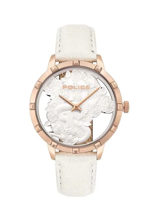 POLICE Marietas White Dial White Leather Strap Analog Watch for Women 36mm