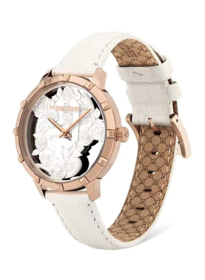 POLICE Marietas White Dial White Leather Strap Analog Watch for Women 36mm