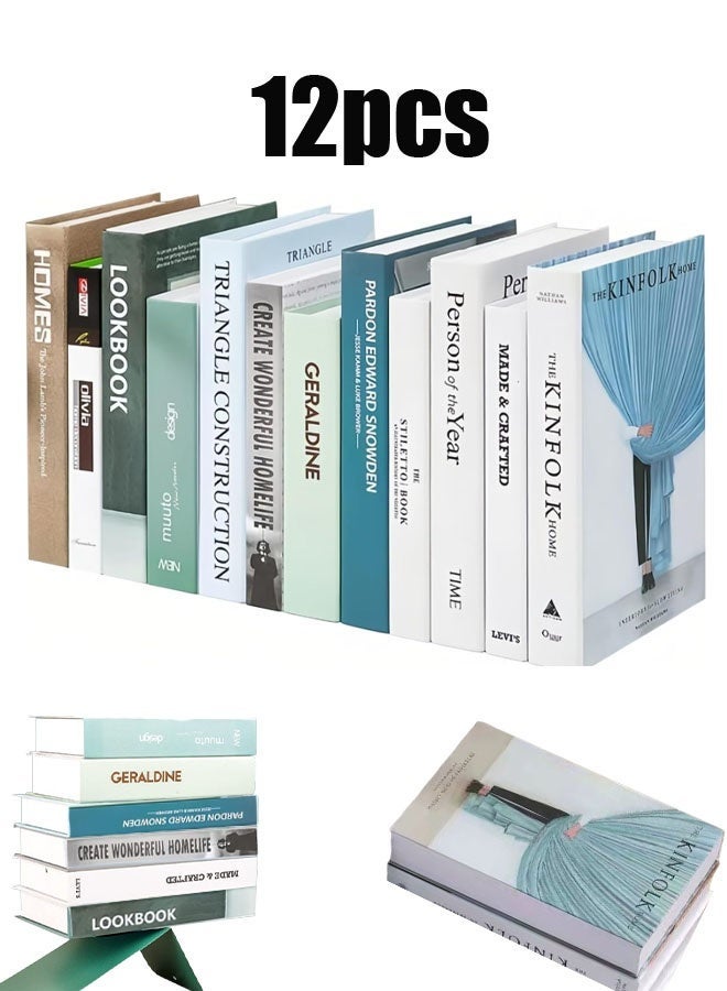 إيليلي مجموعة كتب زخرفية مكونة من 12 قطعة، كتب عصرية مزيفة، غلاف مقوى، ديكور للمنزل والمكتب والبار ورف الطاولة - Image 1